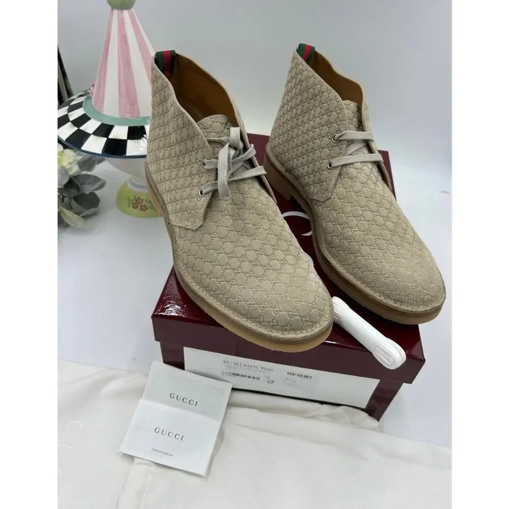 Men's Gucci suede GG embossed desert boots size 12 made in Italy